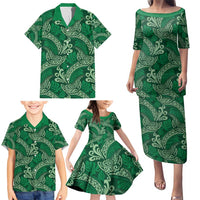 Forest Green Monstera Family Matching Puletasi and Hawaiian Shirt Polynesian Tribal Pattern LT01 - Polynesian Pride