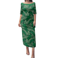 Forest Green Monstera Family Matching Puletasi and Hawaiian Shirt Polynesian Tribal Pattern LT01 Mom's Dress Green - Polynesian Pride