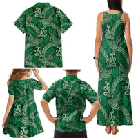 Forest Green Monstera Family Matching Tank Maxi Dress and Hawaiian Shirt Polynesian Tribal Pattern - Polynesian Pride
