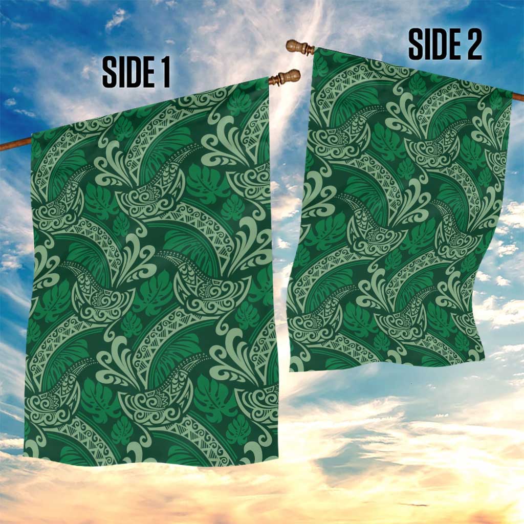 Forest Green Monstera Garden Flag Polynesian Tribal Pattern - Polynesian Pride