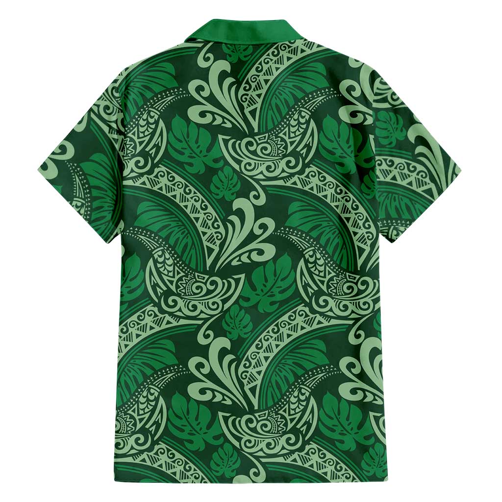Forest Green Monstera Hawaiian Shirt Polynesian Tribal Pattern - Polynesian Pride