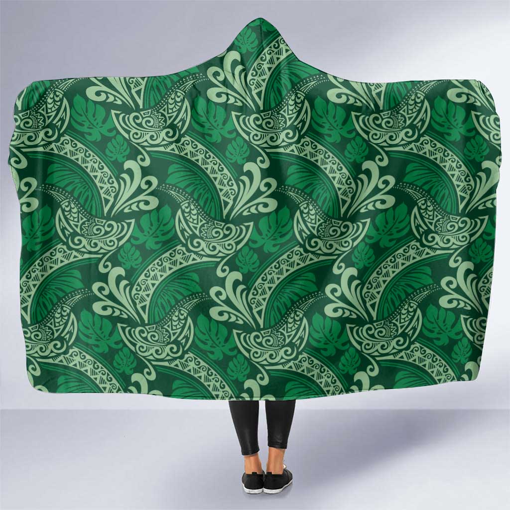 Forest Green Monstera Hooded Blanket Polynesian Tribal Pattern LT01 One Size Green - Polynesian Pride