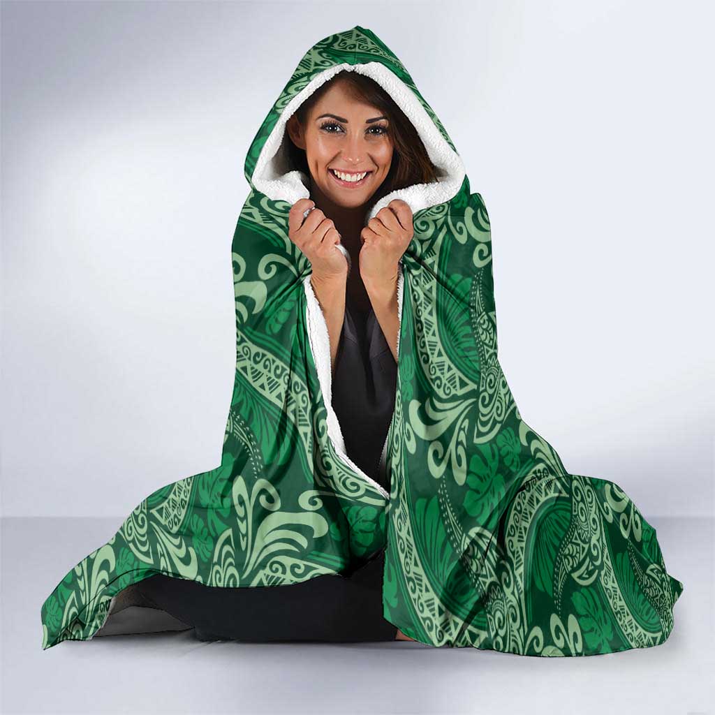 Forest Green Monstera Hooded Blanket Polynesian Tribal Pattern LT01 - Polynesian Pride