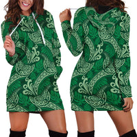 Forest Green Monstera Hoodie Dress Polynesian Tribal Pattern LT01 - Polynesian Pride