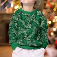 Forest Green Monstera Kid Ugly Christmas Sweater Polynesian Tribal Pattern LT01 - Polynesian Pride
