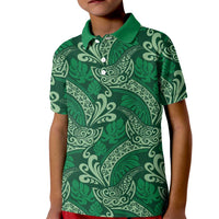 Forest Green Monstera Kid Polo Shirt Polynesian Tribal Pattern LT01 Kid Green - Polynesian Pride