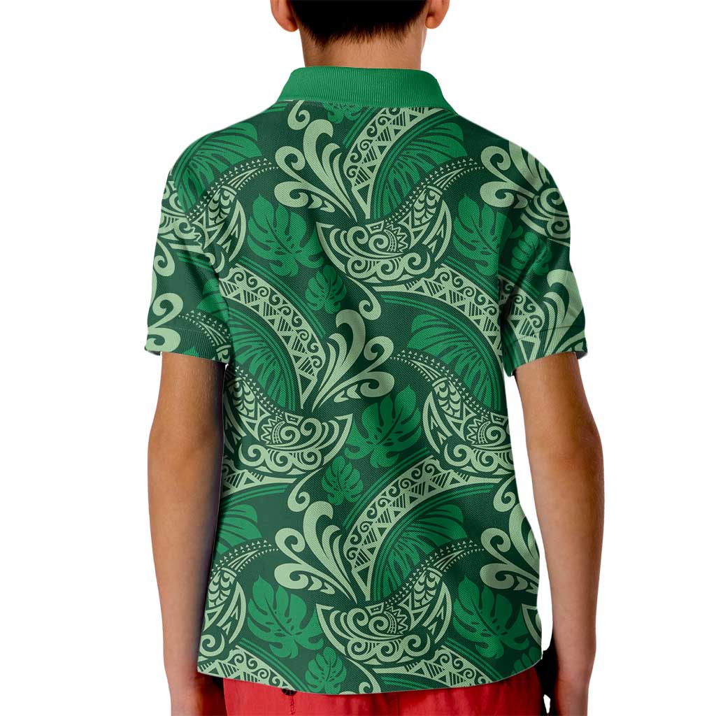 Forest Green Monstera Kid Polo Shirt Polynesian Tribal Pattern LT01 - Polynesian Pride