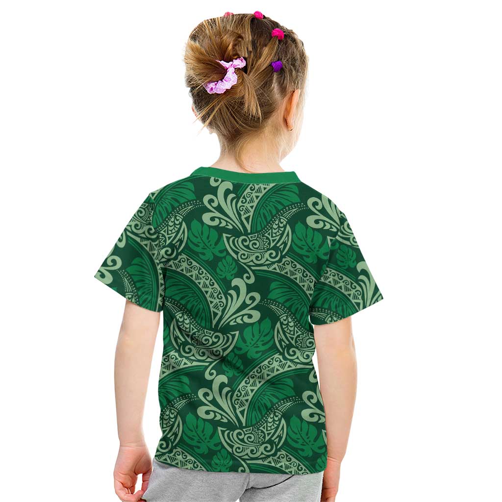 Forest Green Monstera Kid T Shirt Polynesian Tribal Pattern LT01 - Polynesian Pride