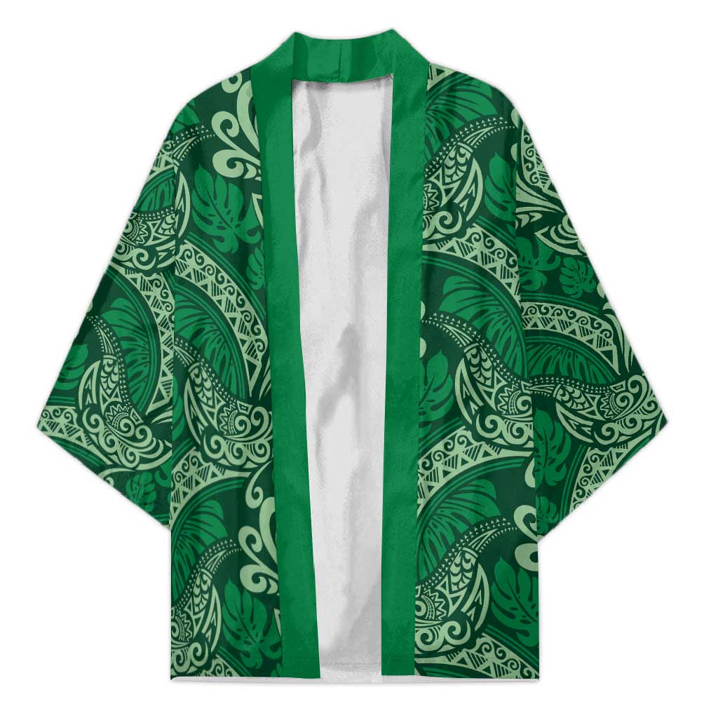 Forest Green Monstera Kimono Polynesian Tribal Pattern LT01 Unisex Green - Polynesian Pride