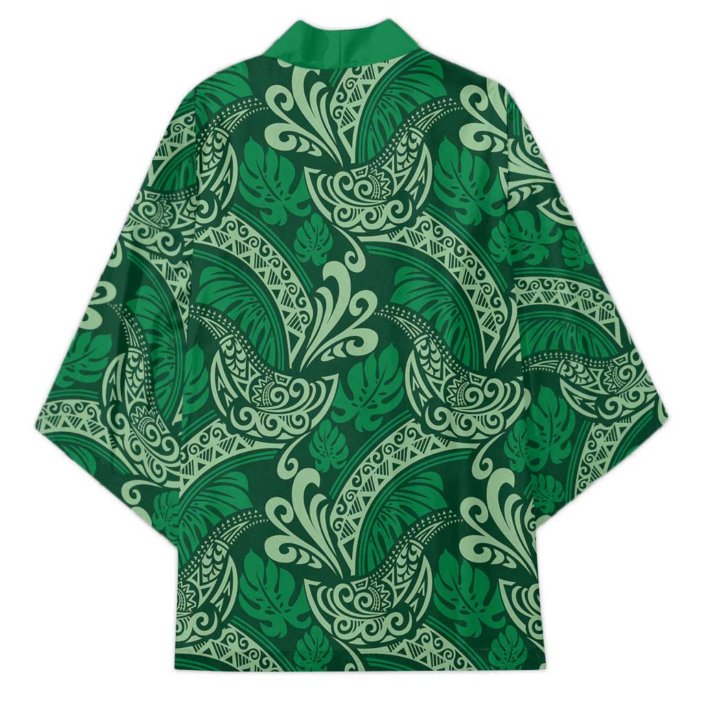 Forest Green Monstera Kimono Polynesian Tribal Pattern LT01 - Polynesian Pride
