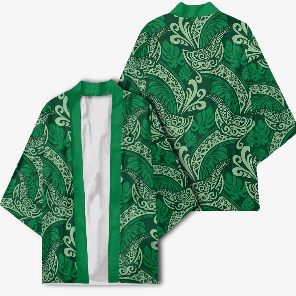 Forest Green Monstera Kimono Polynesian Tribal Pattern LT01 - Polynesian Pride