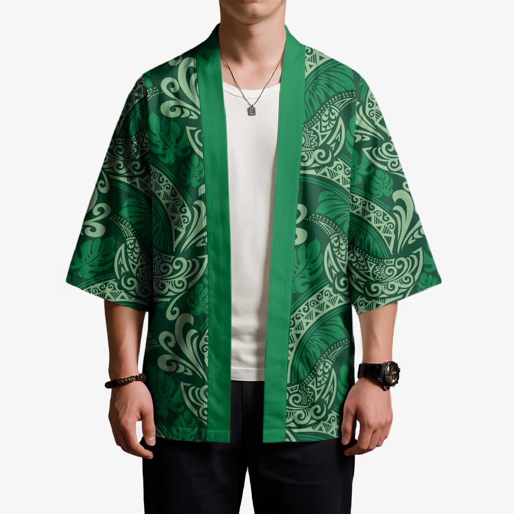 Forest Green Monstera Kimono Polynesian Tribal Pattern LT01 - Polynesian Pride
