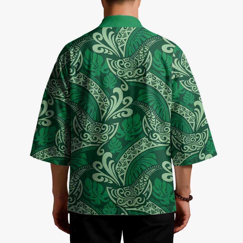 Forest Green Monstera Kimono Polynesian Tribal Pattern LT01 - Polynesian Pride