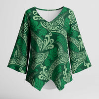 Forest Green Monstera Kimono Sleeve Blouse Polynesian Tribal Pattern LT01 Female Green - Polynesian Pride