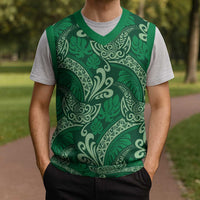 Forest Green Monstera Christmas Knitted V-Neck Vest Polynesian Tribal Pattern LT01 - Polynesian Pride