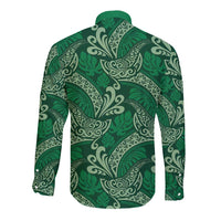 Forest Green Monstera Long Sleeve Button Shirt Polynesian Tribal Pattern LT01 - Polynesian Pride