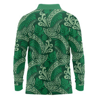 Forest Green Monstera Long Sleeve Polo Shirt Polynesian Tribal Pattern LT01 - Polynesian Pride