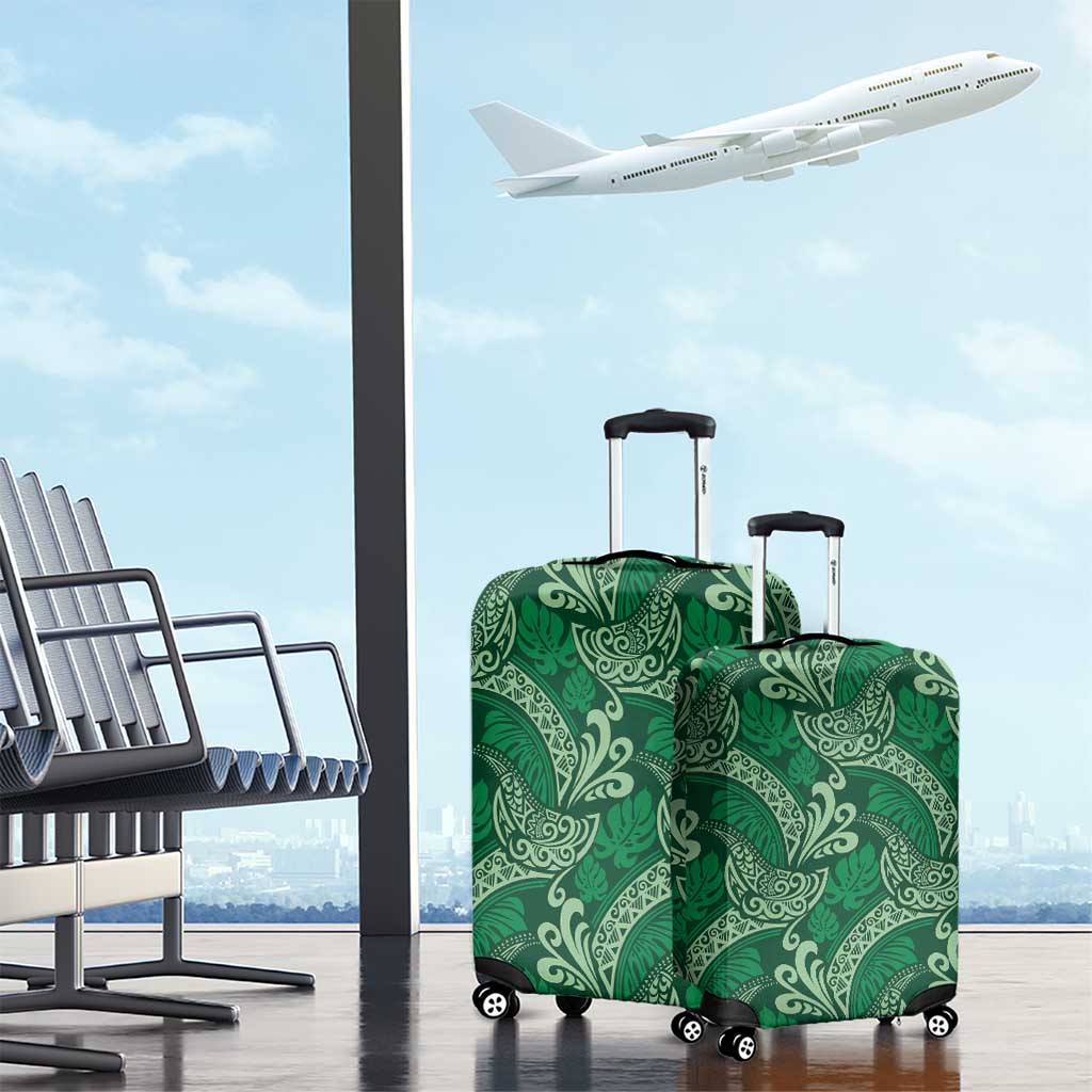 Forest Green Monstera Luggage Cover Polynesian Tribal Pattern - Polynesian Pride