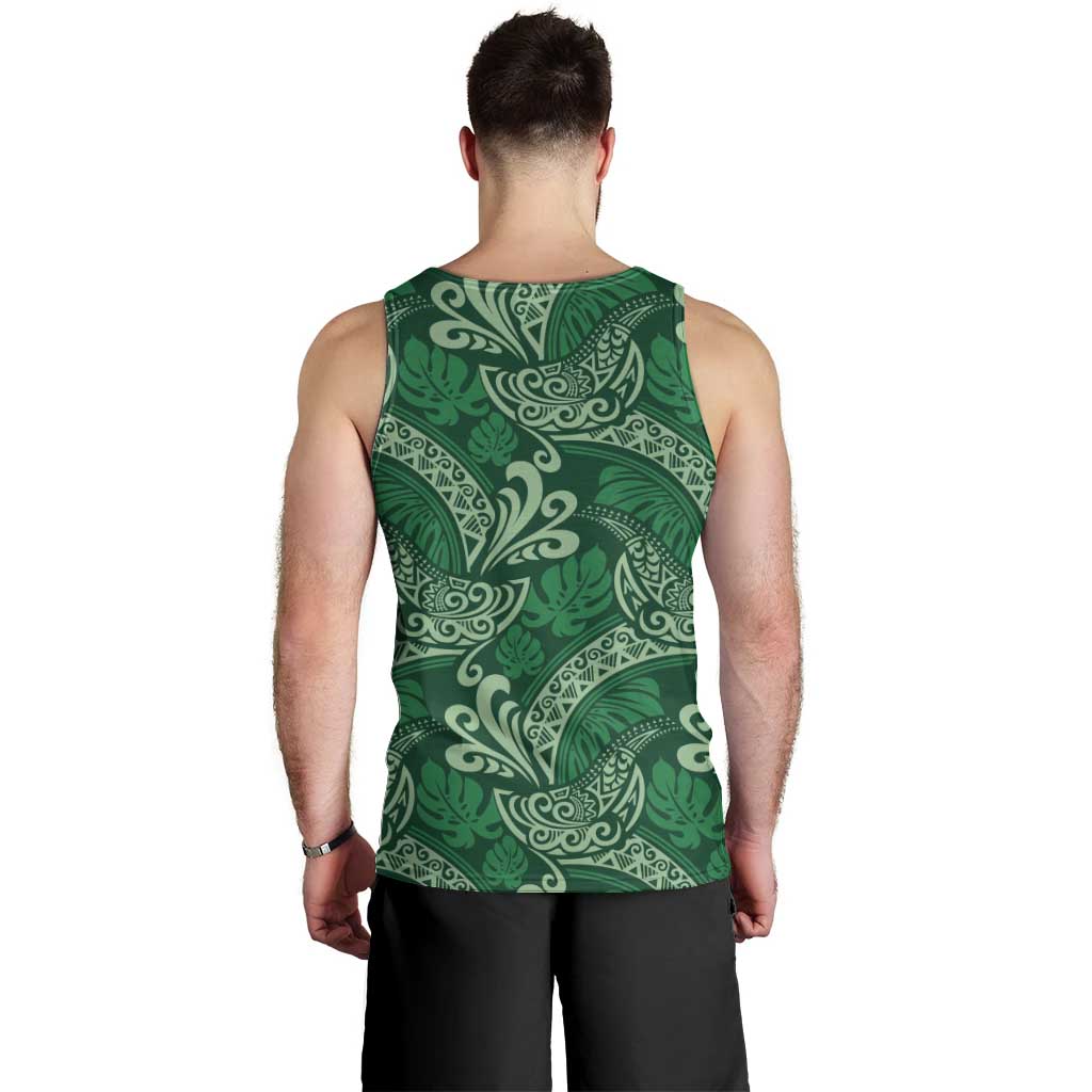 Forest Green Monstera Men Tank Top Polynesian Tribal Pattern LT01 - Polynesian Pride