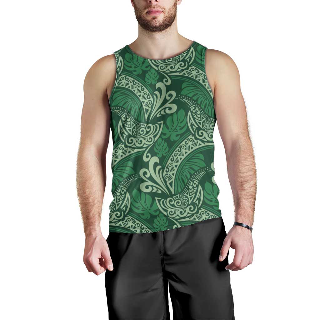 Forest Green Monstera Men Tank Top Polynesian Tribal Pattern LT01 - Polynesian Pride
