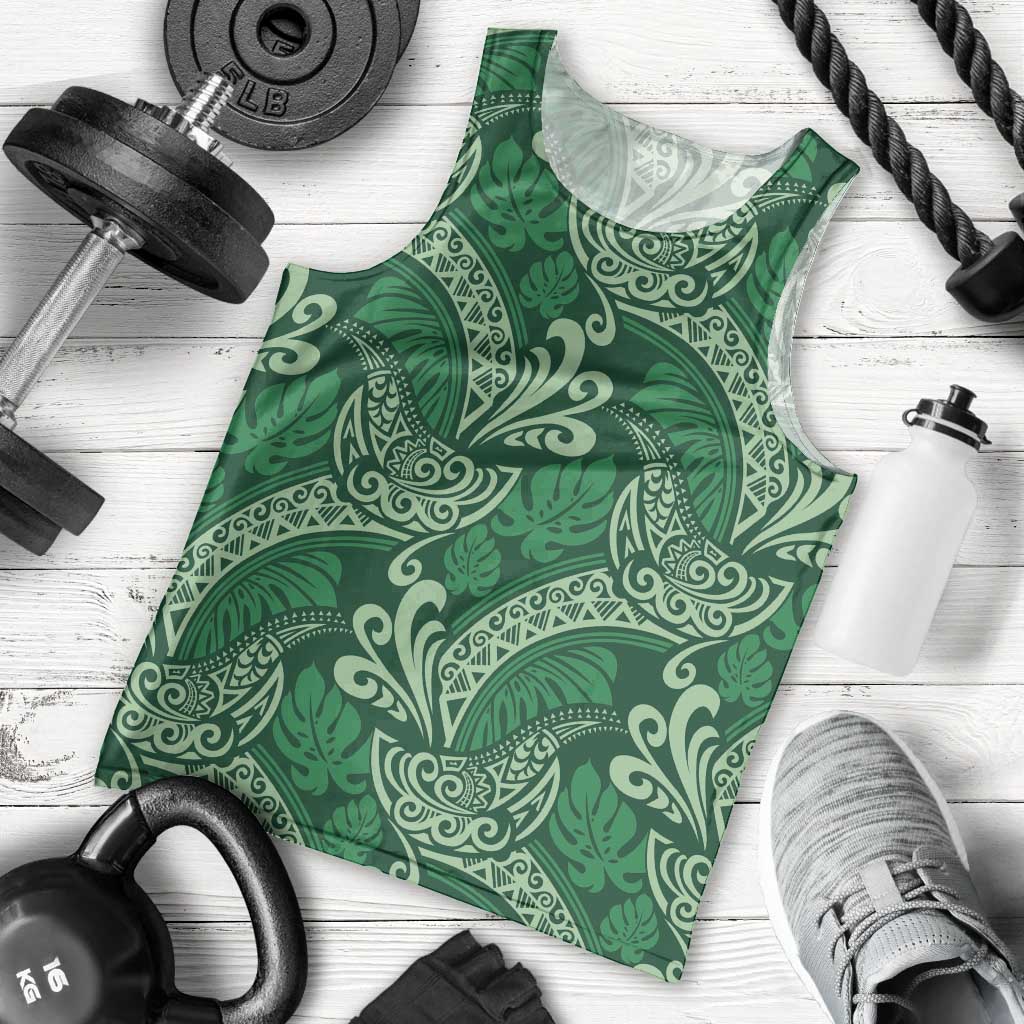 Forest Green Monstera Men Tank Top Polynesian Tribal Pattern LT01 - Polynesian Pride