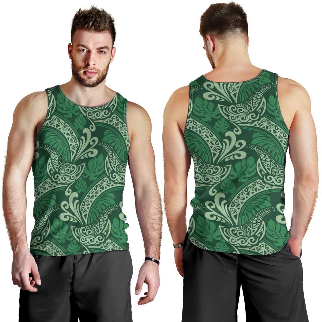 Forest Green Monstera Men Tank Top Polynesian Tribal Pattern LT01 - Polynesian Pride