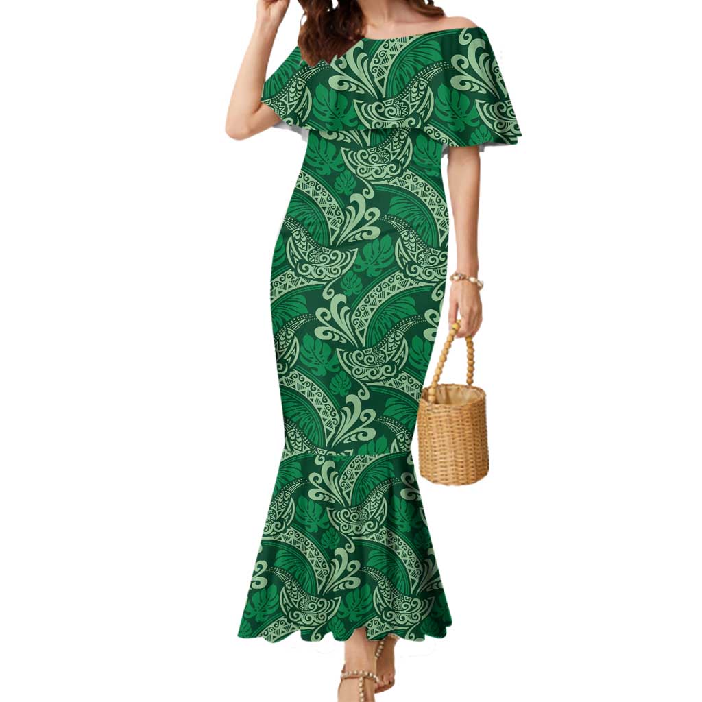 Forest Green Monstera Mermaid Dress Polynesian Tribal Pattern LT01 Women Green - Polynesian Pride