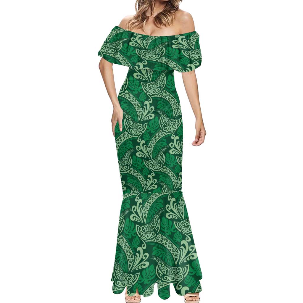 Forest Green Monstera Mermaid Dress Polynesian Tribal Pattern LT01 - Polynesian Pride