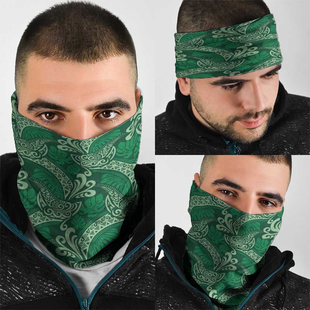 Forest Green Monstera Neck Gaiter Polynesian Tribal Pattern LT01 - Polynesian Pride