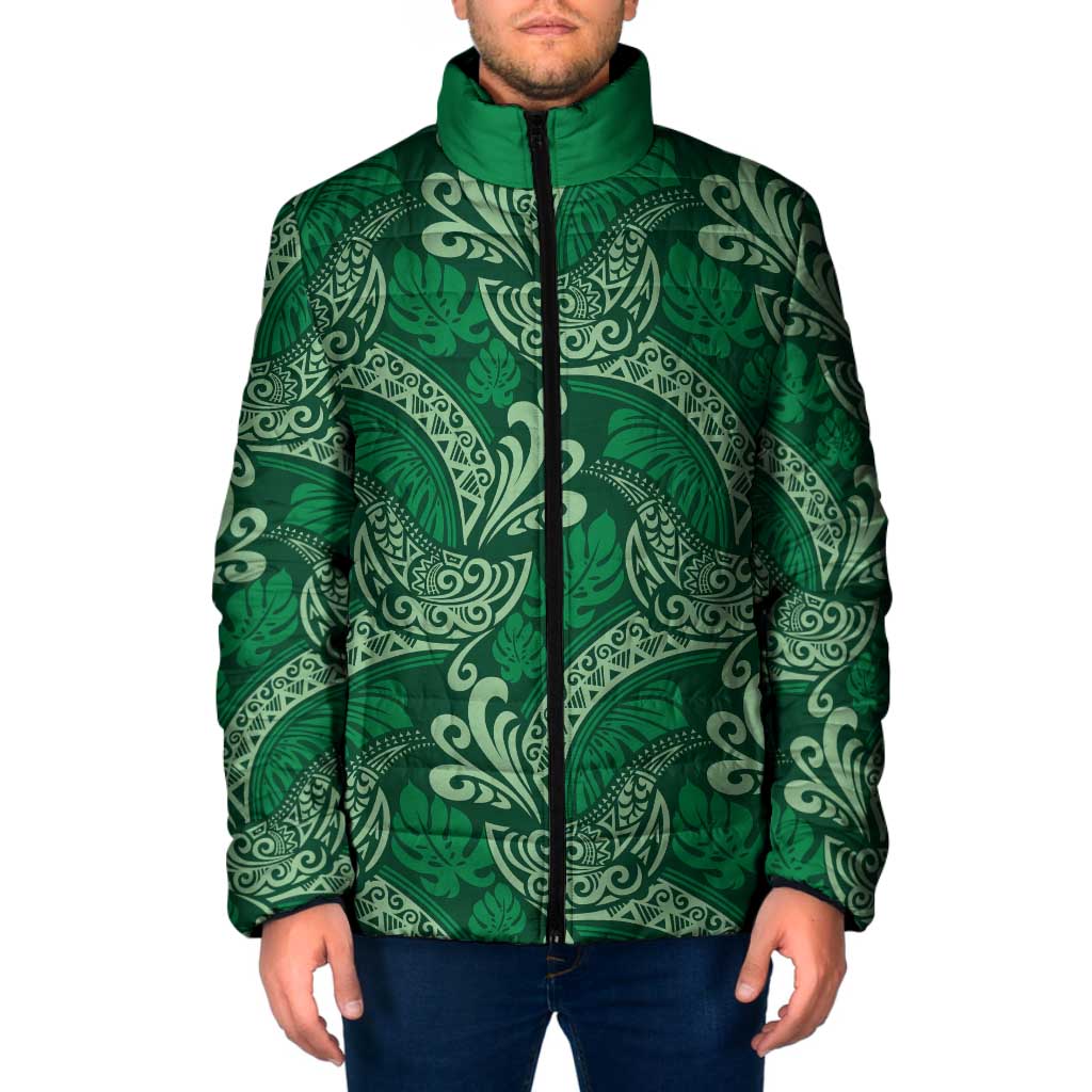 Forest Green Monstera Padded Jacket Polynesian Tribal Pattern LT01 Men Green - Polynesian Pride