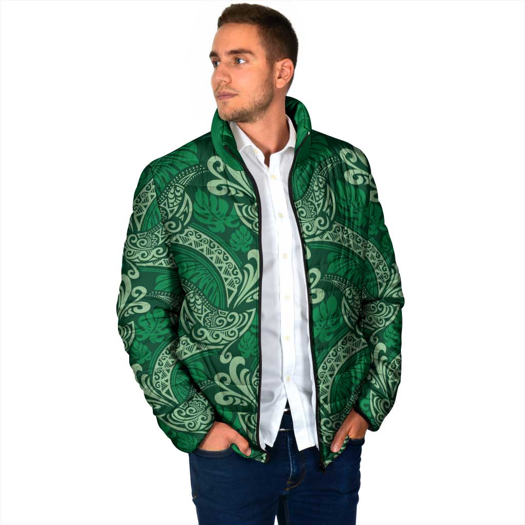 Forest Green Monstera Padded Jacket Polynesian Tribal Pattern LT01 - Polynesian Pride