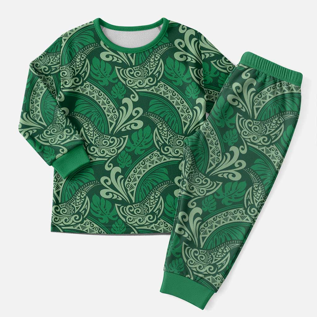 Forest Green Monstera Christmas Pajama Set Polynesian Tribal Pattern LT01 Men Green - Polynesian Pride