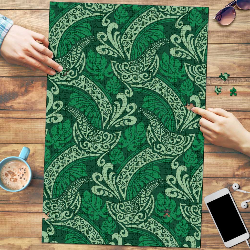 Forest Green Monstera Puzzle Polynesian Tribal Pattern LT01 Green - Polynesian Pride