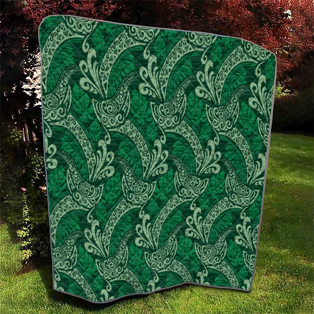 Forest Green Monstera Quilt Polynesian Tribal Pattern - Polynesian Pride