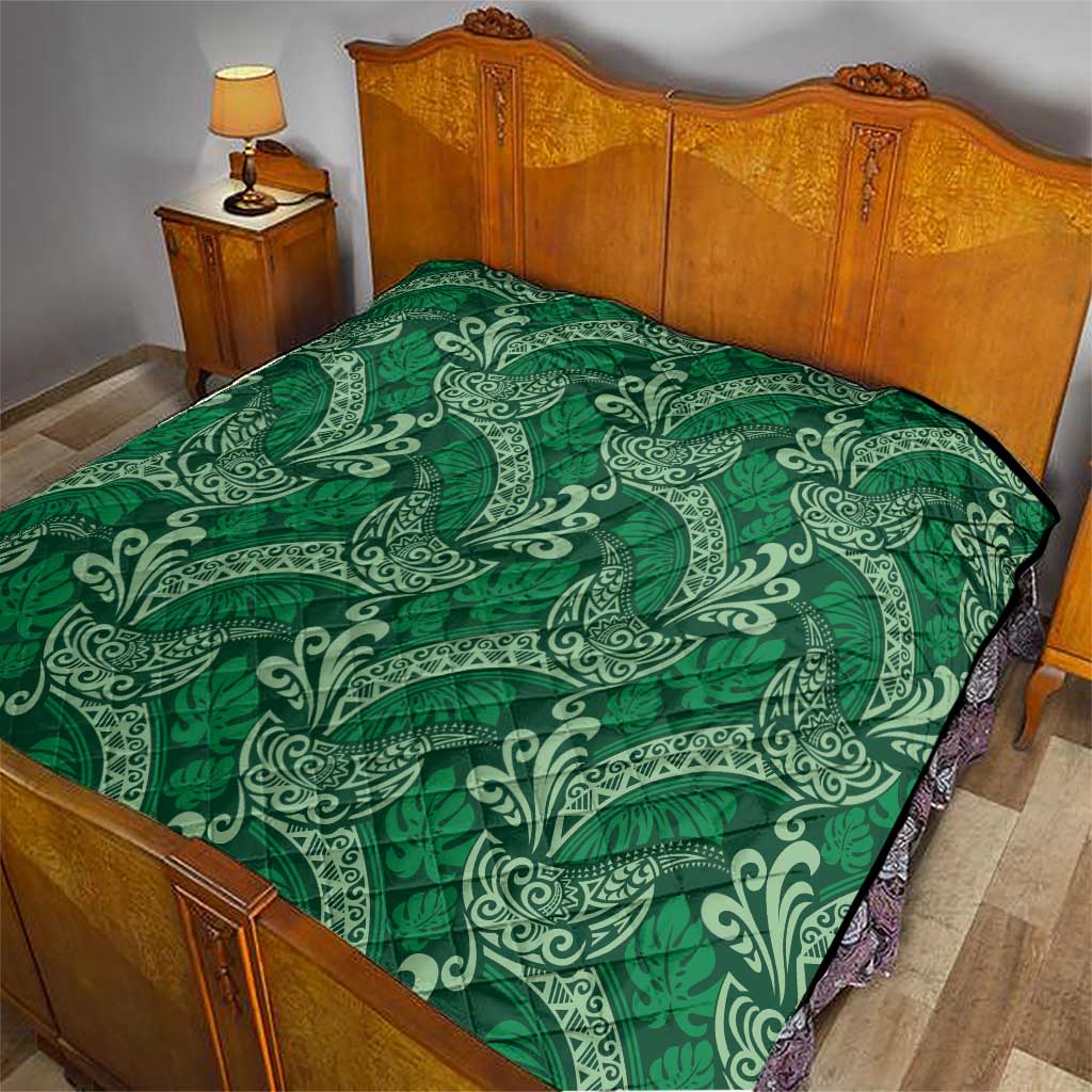 Forest Green Monstera Quilt Polynesian Tribal Pattern - Polynesian Pride