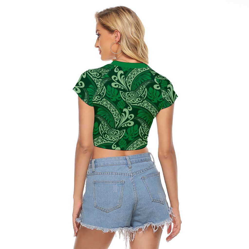 Forest Green Monstera Raglan Cropped T Shirt Polynesian Tribal Pattern LT01 - Polynesian Pride