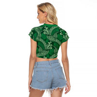 Forest Green Monstera Raglan Cropped T Shirt Polynesian Tribal Pattern LT01 - Polynesian Pride