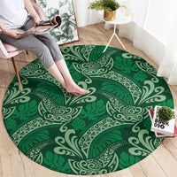 Forest Green Monstera Round Carpet Polynesian Tribal Pattern - Polynesian Pride