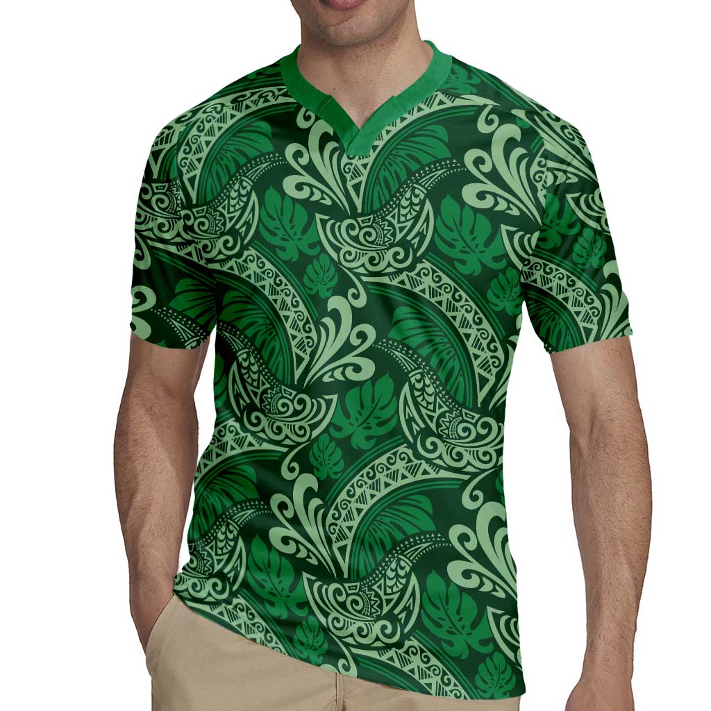Forest Green Monstera Rugby Jersey Polynesian Tribal Pattern - Polynesian Pride