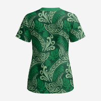 Forest Green Monstera Scrub Top - Polynesian Tribal Pattern LT01 - Polynesian Pride