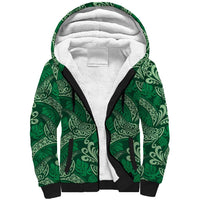Forest Green Monstera Sherpa Hoodie Polynesian Tribal Pattern - Polynesian Pride