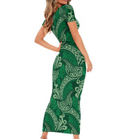 Forest Green Monstera Short Sleeve Bodycon Dress Polynesian Tribal Pattern LT01 - Polynesian Pride