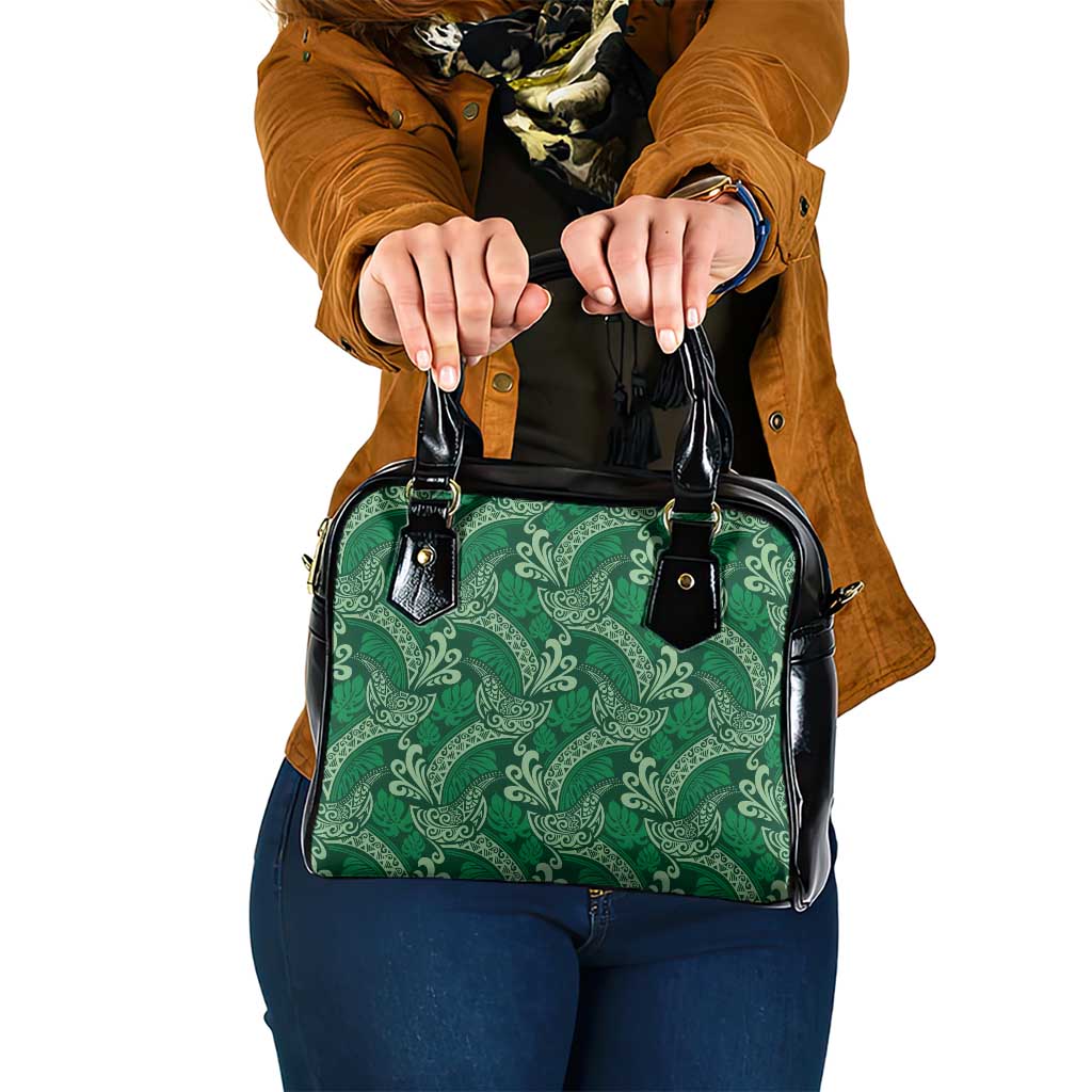 Forest Green Monstera Shoulder Handbag Polynesian Tribal Pattern - Polynesian Pride
