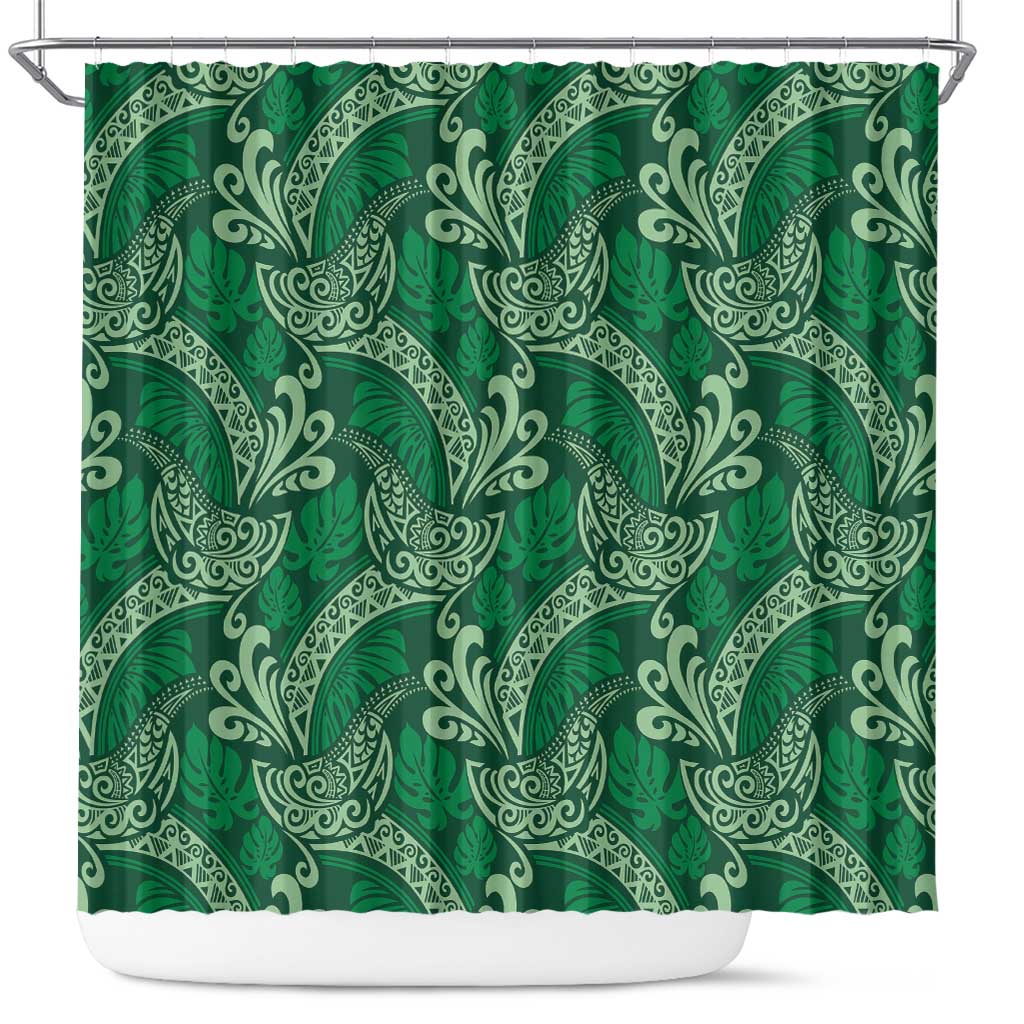 Forest Green Monstera Shower Curtain Polynesian Tribal Pattern - Polynesian Pride