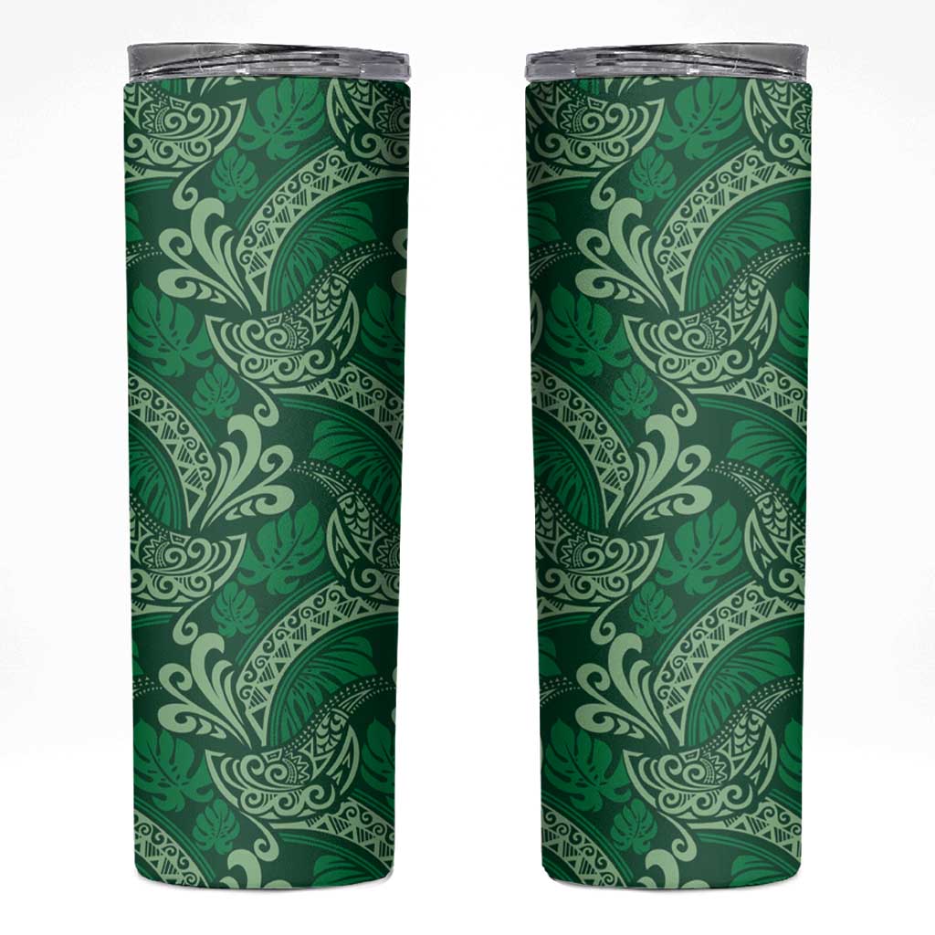 Forest Green Monstera Skinny Tumbler Polynesian Tribal Pattern LT01 Green - Polynesian Pride