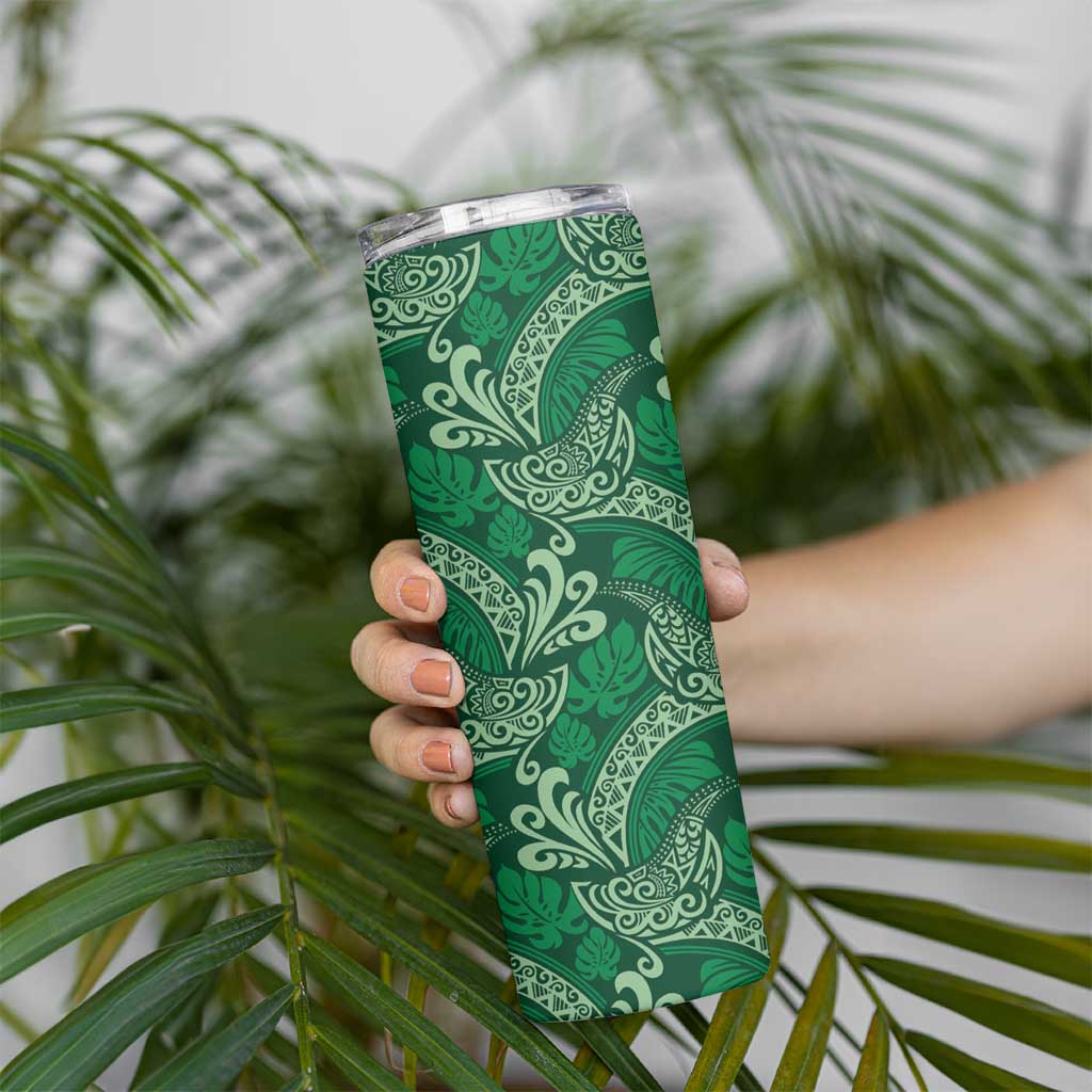 Forest Green Monstera Skinny Tumbler Polynesian Tribal Pattern LT01 - Polynesian Pride