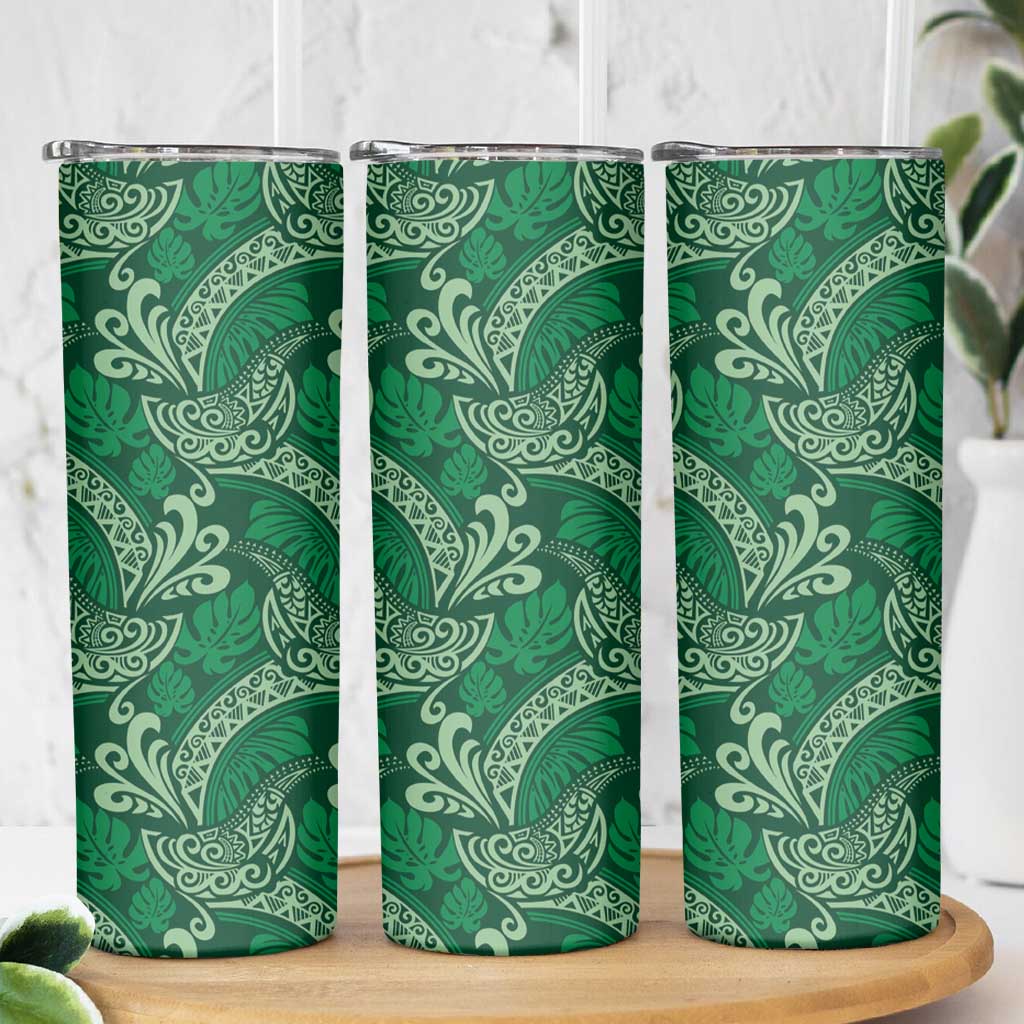 Forest Green Monstera Skinny Tumbler Polynesian Tribal Pattern LT01 - Polynesian Pride