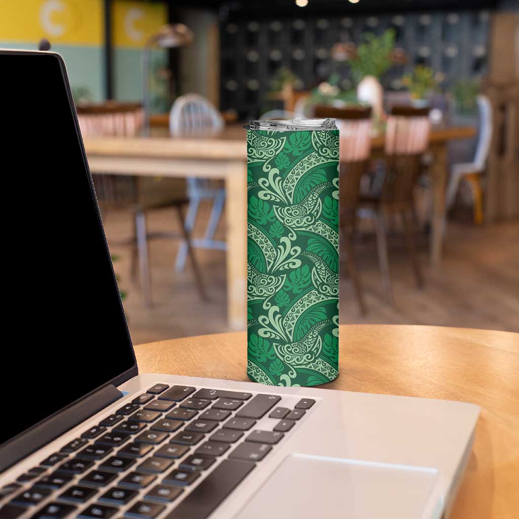 Forest Green Monstera Skinny Tumbler Polynesian Tribal Pattern LT01 - Polynesian Pride