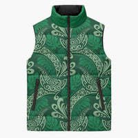 Forest Green Monstera Sleeveless Puffer Jacket Polynesian Tribal Pattern LT01 Unisex Green - Polynesian Pride