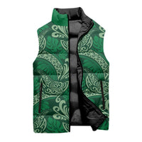 Forest Green Monstera Sleeveless Puffer Jacket Polynesian Tribal Pattern LT01 - Polynesian Pride